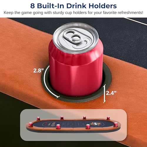 SereneLife 6ft Foldable Poker Game Table, 8 Player Casino Style Oval Card Table with Cushioned Rails, 8 Cup Holders, Metal Legs, Water-Resistant, Felt-Surface, Games Table 71.65"x32.28"x29.13" Inch