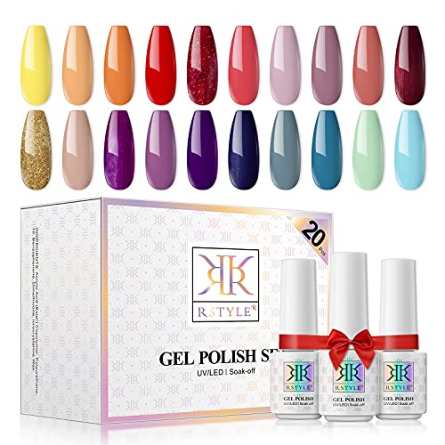 RSTYLE Gel Nail Polish Set, 20 Colors Fall Nail Polish Yellow Orange Glitter Series Soak off Gel Polish UV/LED Polish Kit for Gift French Manicure DIY Nail Art Home Nail Salon- 5ML Tiny Bottle