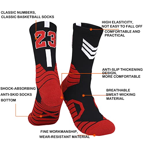 3 Pairs Basketball Socks,Athletic Running Socks Compression Cushion Sports Socks for Men Boys & Women (One Size, MJ #23 3Pairs) - Image 3
