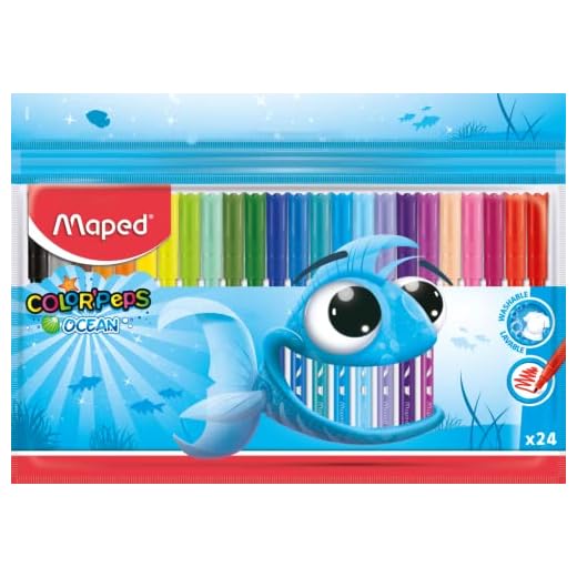 Maped - Rotuladores de Colores para Niños - Color's Peps Ocean's - 24 Rotuladores con Punta Media - Tinta Lavable - Ideal para Dibujar y Colorear - Variedad de Colores