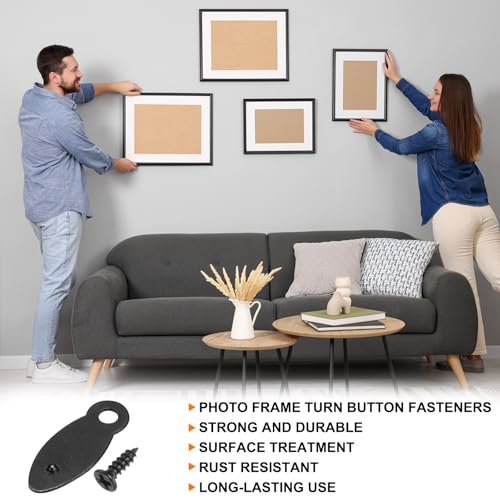 Image of HARFINGTON 50Pcs Picture Frame Backing Hardware Clips with 50Pcs Screws Photo Frame Turn Button Fasteners Picture Turn Backing Clips for Craft Hanging Picture Drawing Craft, Black