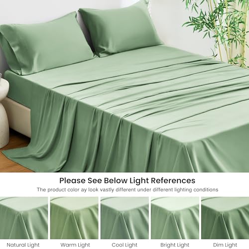 Image of Love's cabin 4 Piece Queen Sheet Set, 100% Rayon Derived from Bamboo, Cooling & Breathable, Soft Silky Deep Pocket up to 16 inch, Hotel Luxury Bedding for Hot Sleepers, Sage Green