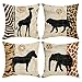 Retro rustykalne poszewki na poduszki zestaw 4 poszewek na poduszki z nadrukiem zwierzęcym żyrafa lampart koń słoń dwustronny nadruk lniane poszewki na poduszki 45 x 45 cm