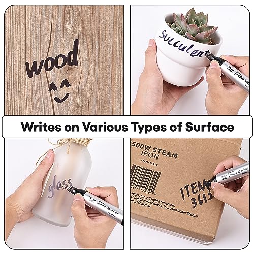 Image of Mr. Pen- Jumbo Permanent Markers, 4 Pack, Black, Chisel Tip | Wide Tip, Large, Thick Permanent Markers for Canvas, Posters Board, Fabric, Window, Glass, Wood, Waterproof, Quick Dry