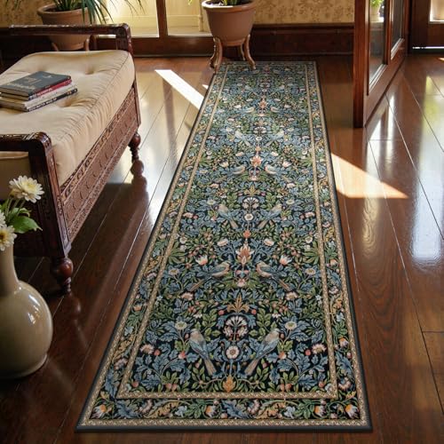Tapete corredor floral boho 2.5'x8' azul marino miniatura 1
