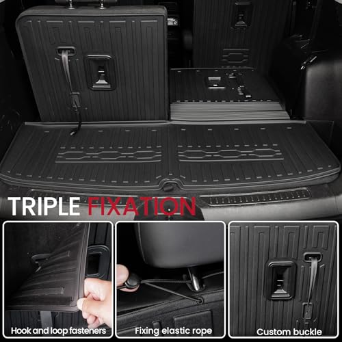 Image of Cargo Mat with Backrest Mats for 2017-2023 GMC Acadia 6 /7 Seats Accessories, All-Weather TPE Trunk Mat Cargo Liner Protector SL /SLE /SLT /AT4 /DENALI