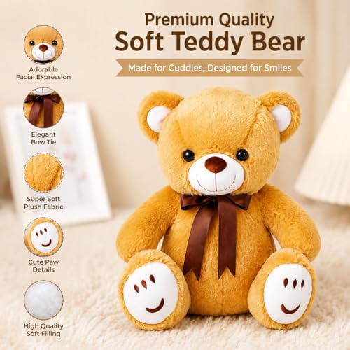 Image of Brown Teddy 30cm | Ultra Soft Plush Stuffed Toy | Cute Hugging Pillow | Gift for Kids Boys Girls