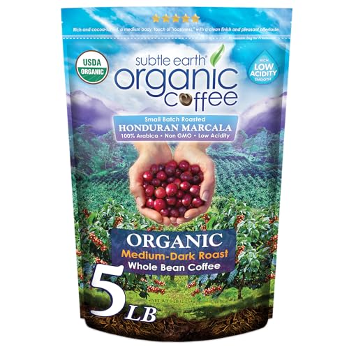 5LB Subtle Earth Organic Coffee - Medium Dark Roast - Whole Bean ...