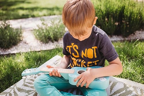 Kindergitarre aus Holz, Gitarre für Kinder ab 3 Jahre, 53x17x6 cm, 6-saitige Spielzeuggitarre, Nylonsaiten - mit Waldtieren und Noten verziert - bemaltes Holz - Musikinstrumente für Kinder