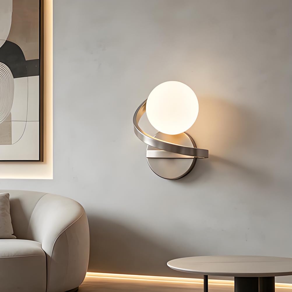 AoLa Szklana kula kinkiet kryty LED spiralna kula kinkiet srebrny nowoczesny design przemysłowy szklana lampa lampka nocna vintage lampa do salonu do przedpokoju sypialnia schody stolik nocny