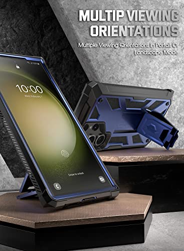 Poetic Spartan Case for Samsung Galaxy S23 Ultra 5G 6.8 inch, Built-in Screen Protector Work with Fingerprint ID, Full Body Rugged Shockproof Protective Cover Case with Kickstand, Midnight Blue