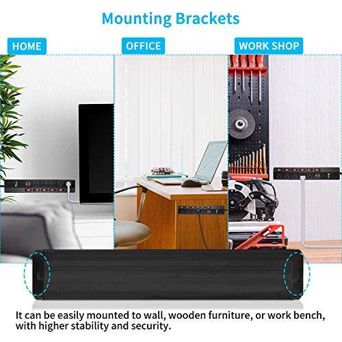 Eco-Friendly Metal Power Strip with USB, Individual Switchs Circuit Breaker, Long 6 feet Extension Cord 3 Prong, 5 Outlet & 2 USB, Wall Mountable Black Electrical Power Strip for Home Office - Thumbnail 6