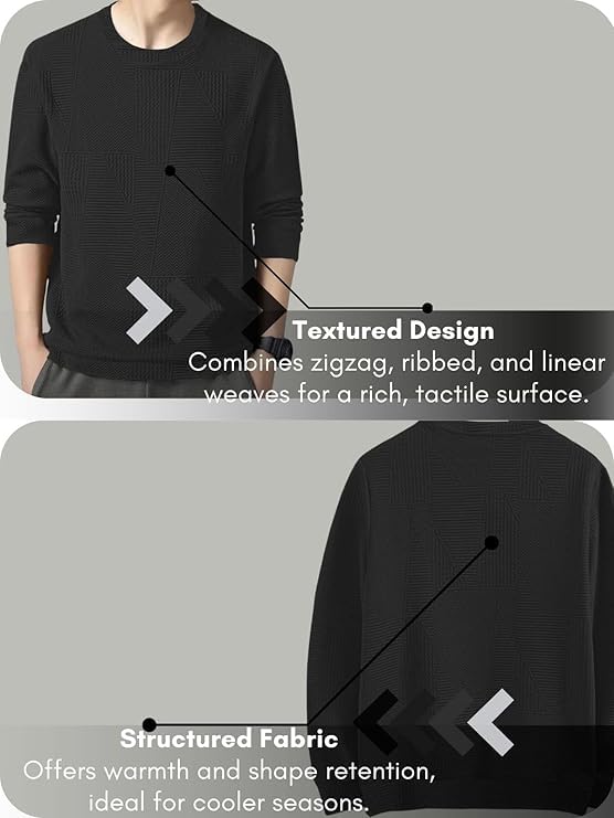 Image of GRECIILOOKS Full Sleeve T Shirt for Men | Casual T-Shirts for Man|Poly Cotton Textured Oversized Fit T-Shirt | Round Neck T-Shirt's