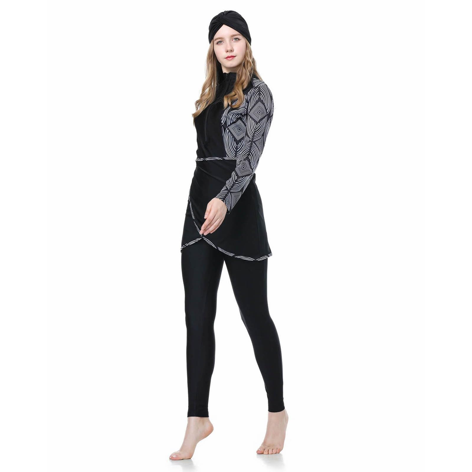 MaNMaNing traje de baño para mujer Tankini manga larga con hijab estilo árabe conservador cubierta integral con gorro de baño para la playa