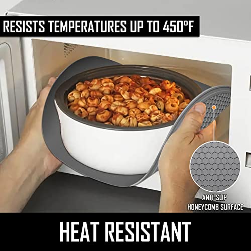 Gddgcuo 2 In 1 Microwave Cover For Food & Microwave Mat Set, As Non-Slip Bowl Holder, Collapsible Dish Cover For Splatter Guard Lid, Silicone Trivet, Pot Holders, Hot Pads, Multi-Use (Grey) #TOP2
