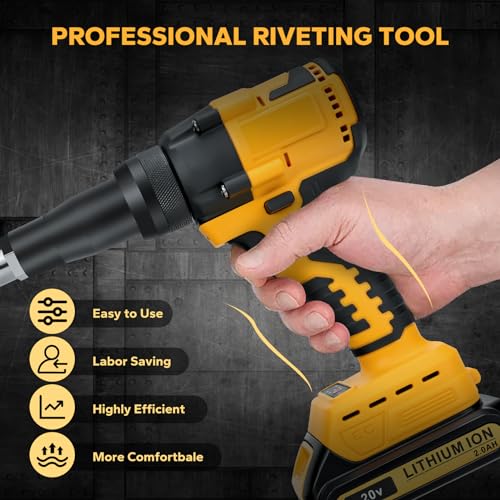 Cordless Rivet Gun for Dewalt 20V Battery ,1/8'', 5/32'', 3/16"Brushless Rivet Gun,20 Rivets and LED Light,3 Adapters Electric Automatic Rivet Nut Guns for Metal, Plastic, Leather(No Battery) 5 Cordless Rivet Gun for Dewalt 20V Battery ,1/8'', 5/32'', 3/16"Brushless Rivet Gun,20 Rivets and LED Light,3 Adapters Electric Automatic Rivet Nut Guns for Metal, Plastic, Leather(No Battery) - Image 5