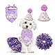 KASESSS 3 Stück Hunde Geburtstag Hut Bandana Set, Hundegeburtstagspartyzubehör, Einstellbar Hundegeburtstagspartyhut, Niedliche Spitze Haustier Glitzerndes Kleid für Kleine Mittlere Hunde, Lila