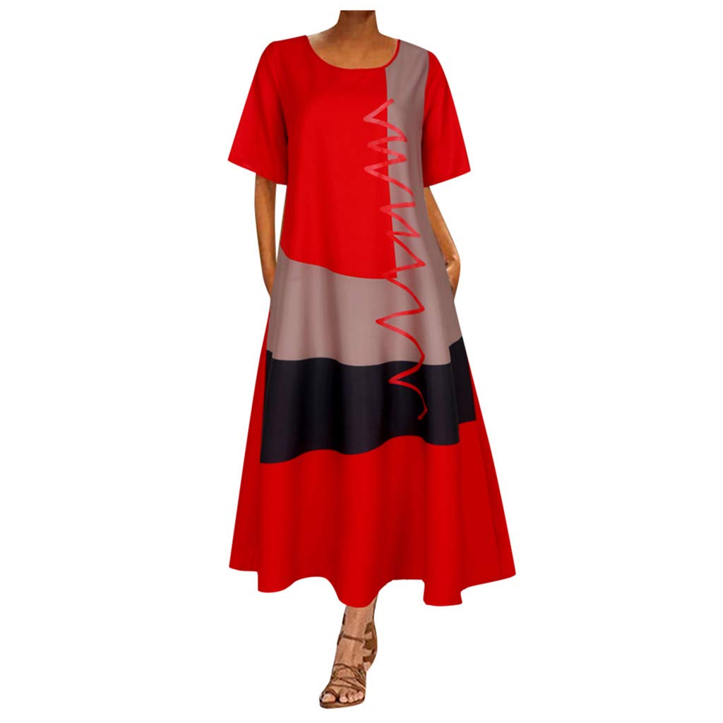 VEMOW Vestido de Talla Grande para Mujer Maxi Vestido sin Mangas Diario Informal de Bohemia con Cuello en V Falda Larga de Playa Casual Verano de Fiesta Cóctel Largos Boho Floral Ceremonia Noche