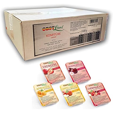 Konfitüre kleine Portionen 5-fach sortiert 100 x 20g | Marmelade in Portionspackungen für Gastro | Erdbeer, Aprikose, Kirsche, Apfel-Gelee & Vierfrucht Cover
