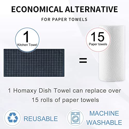 Homaxy 100% Cotton Terry Kitchen Towels(Dark Grey, 13 X 28 Inches), Checkered Designed, Soft And Super Absorbent Dish Towels thumb #6