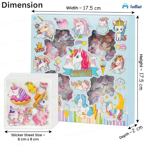 Image of FunBlast Unicorn Theme PET Stickers, Kawaii Sticker - 100 Sheets; 500+ Pcs Aesthetic Sticker, Japanese Style Craft Stickers, Self-Adhesive Sticker's Set - Multicolor (Blue)