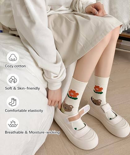 Image of IIG Women's Fashion Cute Cotton Socks Novelty Funny Above Ankle Crew Socks Holiday Gifts for Women 4 /5 Pairs