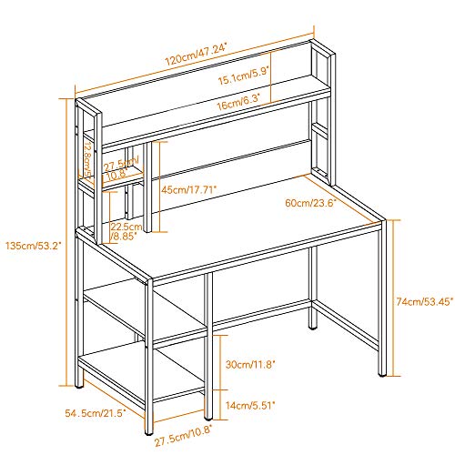 Bizzoelife Computer Desk with Hutch and 2-Tier Bookshelf，47 Inches Modern Writing Study Desk with Storage Shelf for Small Space, PC Laptop Table Workstation for Home Office to Saving Space(Retro) - Thumbnail 2