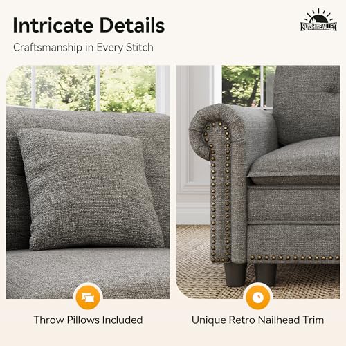Image of SUNSHINE VALLEY 3-Piece 6-Seater Cloud Modular Sofa Set with Extra Deep & Wider Cushions, Oversized Mid-Century Modern Couch Set with Loveseat and Throw Pillows for Living Room, Linen Dark Grey