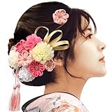 [OTAKUMARKET] 髪飾り 浴衣 七五三 成人式 卒業式 つまみ細工 花 袴 着物 髪 飾り 振袖 和装 結婚式 髪 飾り 髪留め 高級造花 ヘアアクセサリー 豪華セット 3カラー (ピンク)