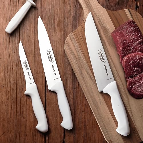 Image of TRAMONTINA Professional Meat /Chef Knife 25 cm | Stainless Steel Sub-Zero Treated Blade | Antimicrobial White Polypropylene Handle | Heavy-Duty Butcher & Meat Processing Knife