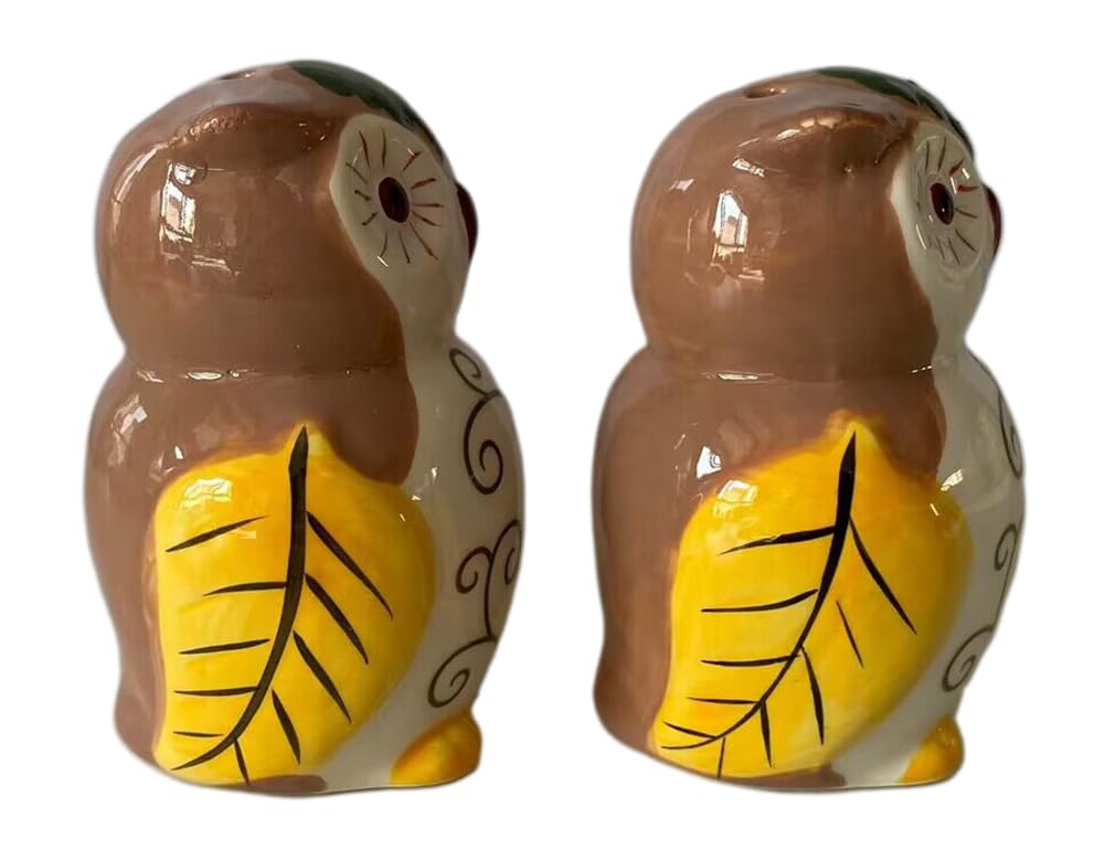 Ceramic Owl Salt and Pepper Shakers, 2-Piece Set | Spice Dispenser Storage Canisters