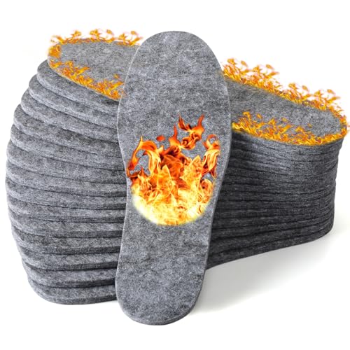 Cutecrop 10 Pairs Wool Felt Warm Insoles for Men and Women - Winter Boot Inserts, Shoe Liners, Gray...