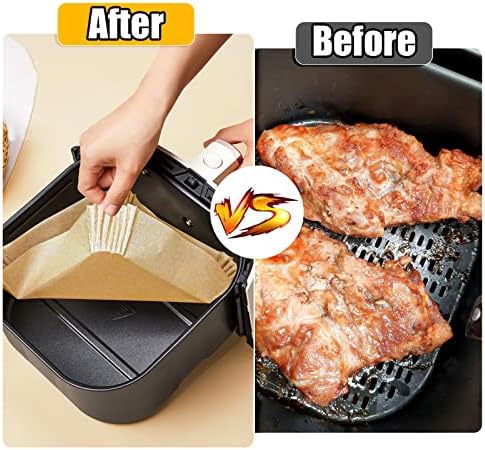 SelfTek Air Fryer Disposable Paper Liner Square, 50 Pcs Food Grade Parchment Paper for Air Fryer Non-Stick, Oil-Proof, Water-Proof, Baking Paper for Oven/Microwave/Air Fryer (6.3inch)