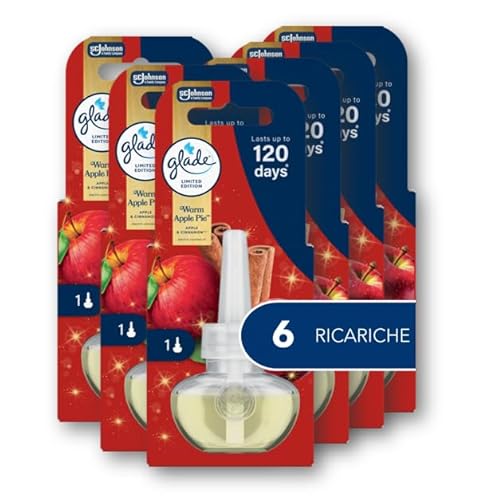 Glade Liquido Elettrico Ricarica, Profumatore per Ambienti con Oli Essenziali, Edizione Limitata, fragranza Warm apple pie, Confezione da 6 ricariche