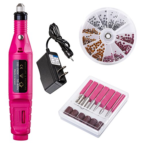 HeCloud Red Crystal Premium Quality Gemstones with Professional Finger Toe Nail Care Electric Professional Nail Drill Set