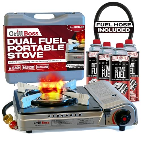 Grill Boss Dual Fuel Camp Stove With 4 Butane Canisters