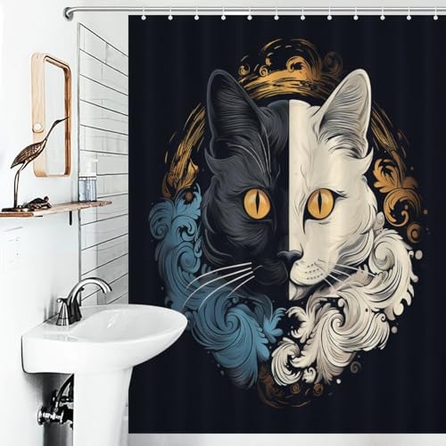 Rideau de douche chat imperméable pour stopper les fuites d'eau de la baignoire