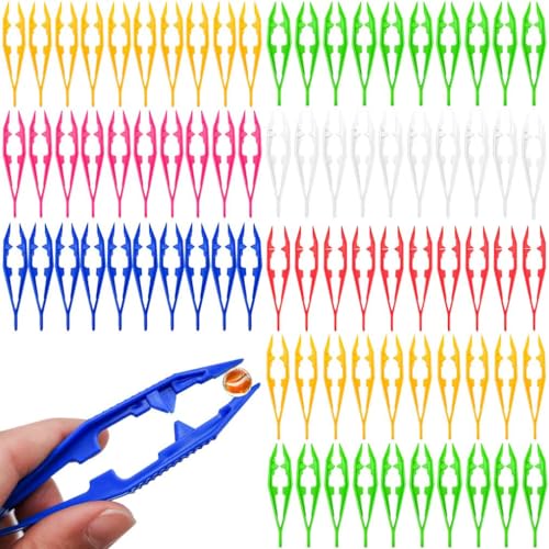 60PCS Plastic Tweezers for Crafting 6 Assorted Colors Handmade Bead Projects Tweezers Forceps Tools for Dried Flowers DIY Jewelry Making Kids Adult Home Classroom School