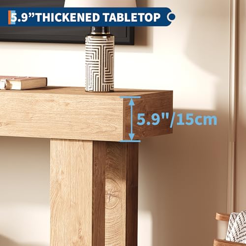 63 Inch Farmhouse Console Table for Entryway, Slim Wood Sofa Side Table, Modern Minimalist Decorative Furniture for Living Room, Hallway, Front Door, Natural