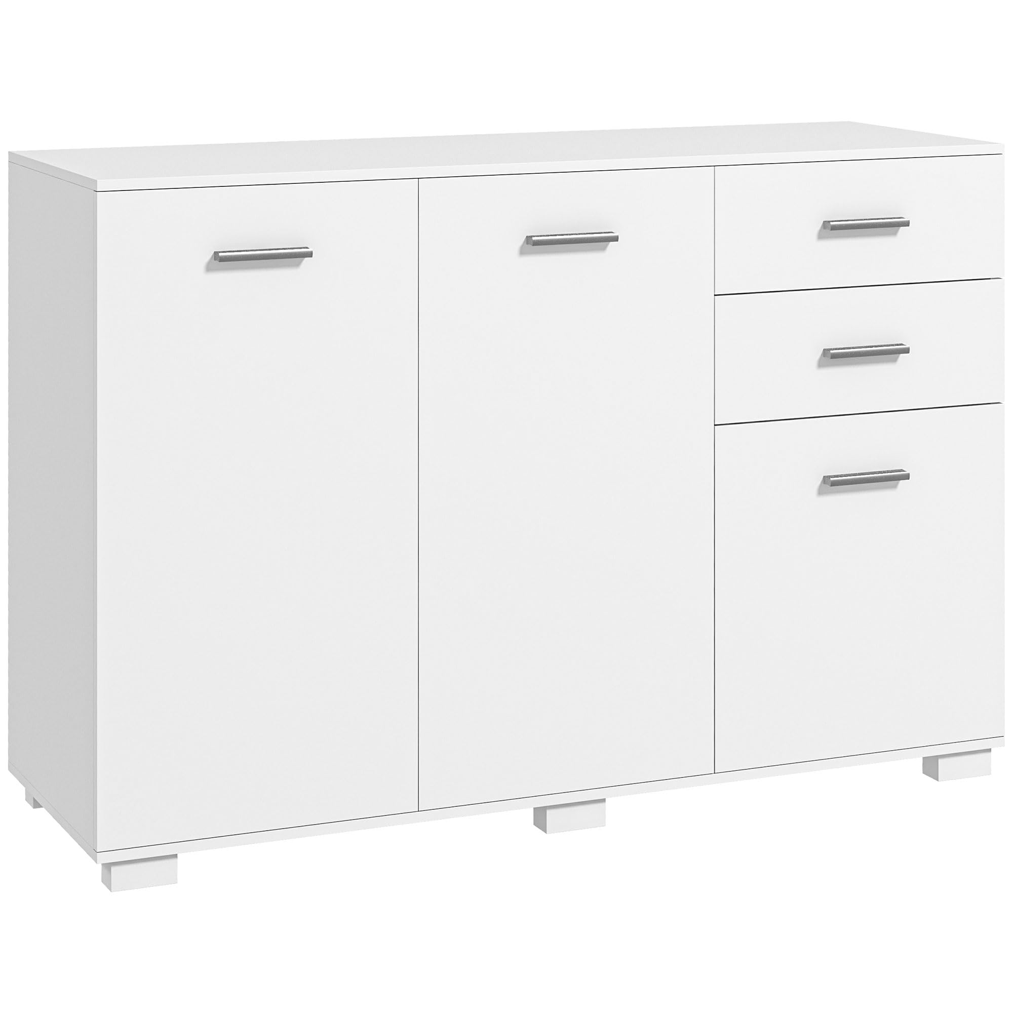 Rackhams White Modern Sideboard Kitchen Storage Cabinet With 2 Drawers,