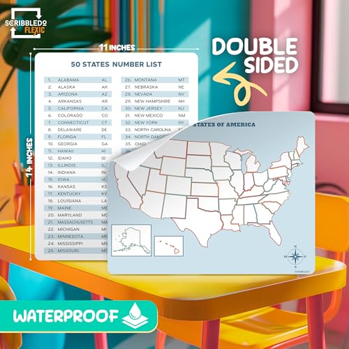 Scribbledo US MAP SHEETS Map Practice Sheets 11 Inchx14 Inch Map Of The United States Dry Erase Sheets Homeschool Supplies United States Map Teacher Students Classroom Pack Of 10 Sheets thumb #1