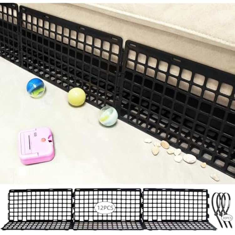 12 Pcs Under Couch Blocker for Bed Adjustable Furniture Plastic Under Bed Blocker with 30 Ties Black Couch Barriers for Dogs Pets Cats (Style 1)