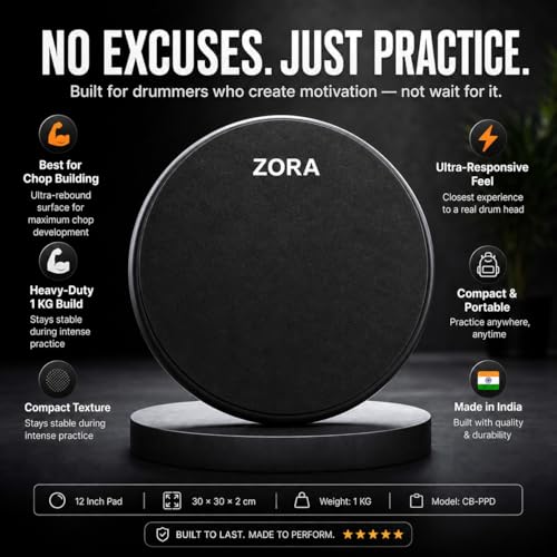 Image of Zora 12 Inch Drum Practice Pad | Chop Builder Training Pad | Portable Snare Drum Practice Pad with Realistic Rebound (12 Inch)