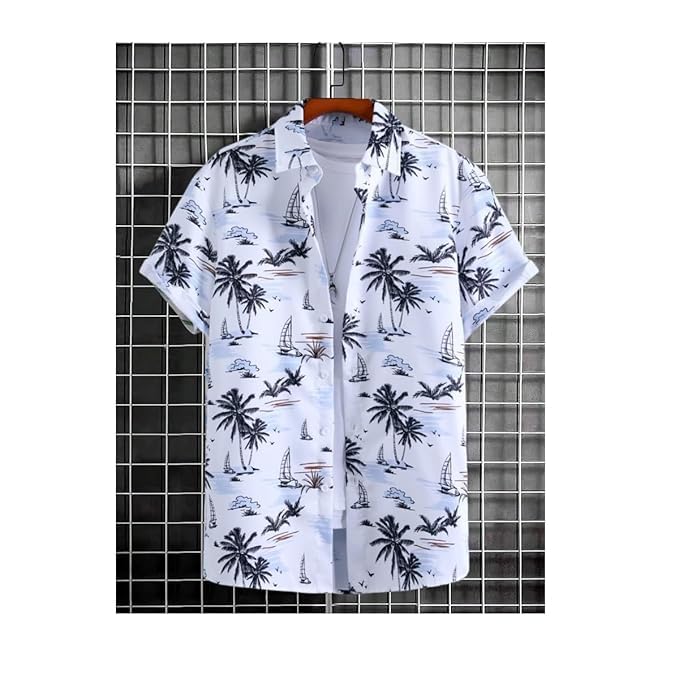 Image of Men's Cotton Blend Printed Stitched Half Sleeve Regular Fit Shirt