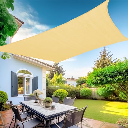 Kanagawa KW-SR2026H0-P Sun Shade Sail Curved 20'X26' Beige Rectangle Outdoor Shade Cover Uv Blovk Canopy cover