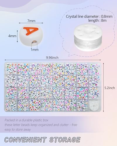 Image of Looconi 1600pcs Colorful Letter, Star, Heart, Number, Smiley Face Beads and Elastic String 7x4mm Alphabet Beads 31 Styles for Jewelry Making