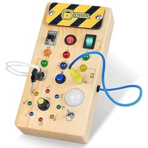 Montessori Busy Board Activity Board vanaf 1 jaar, Montessori houten speelgoed met 8 ledlichtschakelaars, sensorisch educatief speelgoed voor baby’s en peuters vanaf 1 2 3 4 jaar