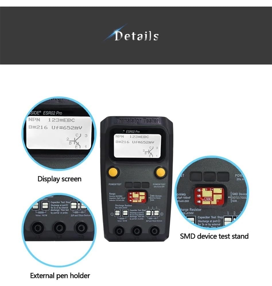 Professionale Digitale Transistor Tester Diodo Triodo Capacità Resistore Meter MOS/PNP/NPN SMD Test Multimetro ESR02 Pro(ESR02 PRO R)