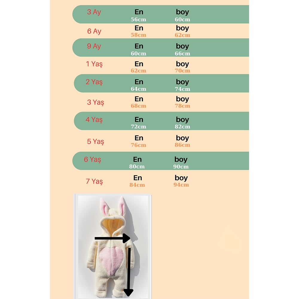 X İpek Atlas Erkek Kız Bebek Çocuk Kışlık Tavşan Peluş Tulum (Çok Renkli, 1 Yaş)