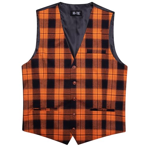 Hi-Tie Mens Plaid Solid V-Neck Suit Vest Slim Fit Waistcoat 3 Pockets Formal Casual Tuxedo for Wedding or Business4